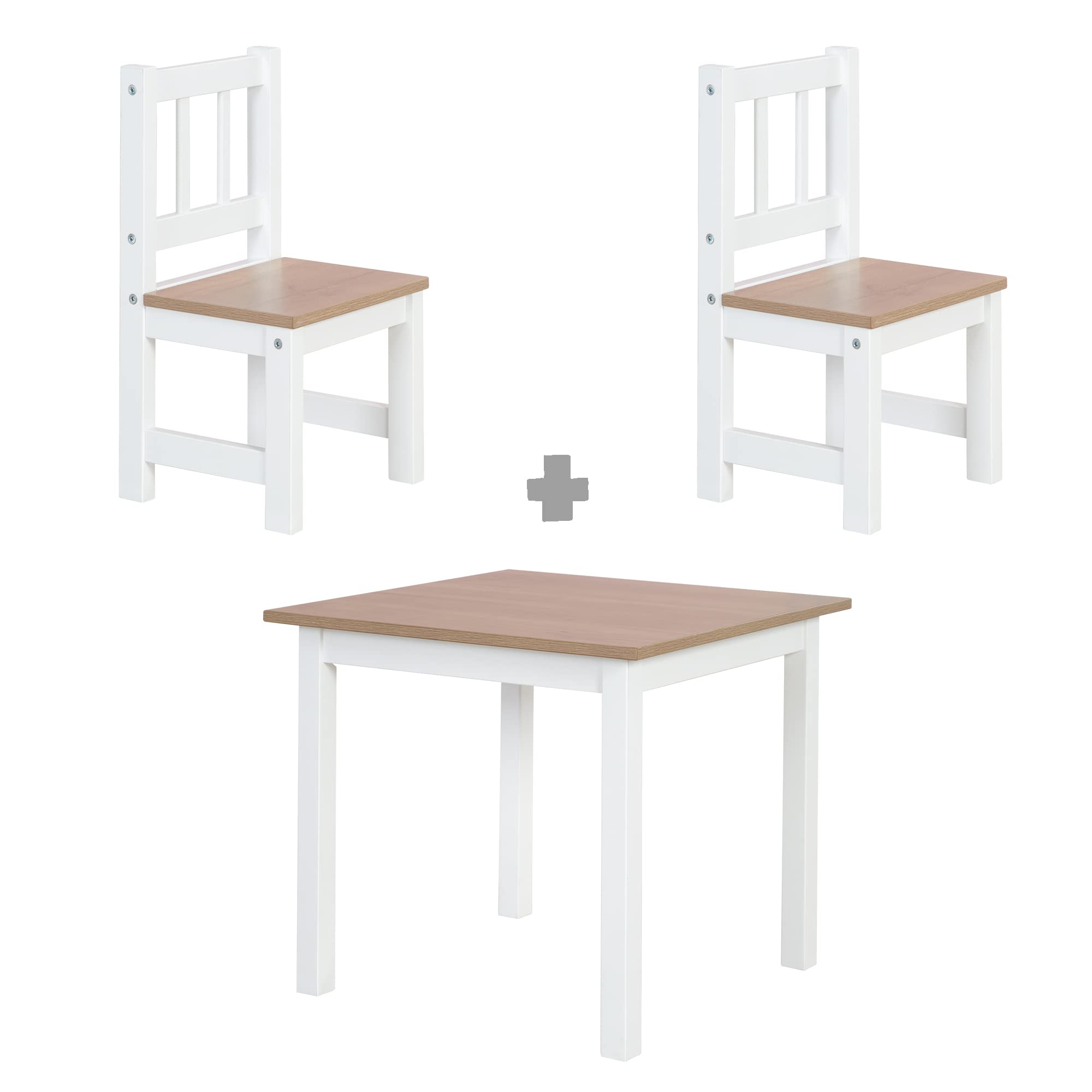 roba Ensemble Table et 2 Chaises Enfants Woody - Plateau et assises en Aspect Bois - Résistants aux Rayures - pour Filles et Garçons de 2 Ans et Plus - Blanc