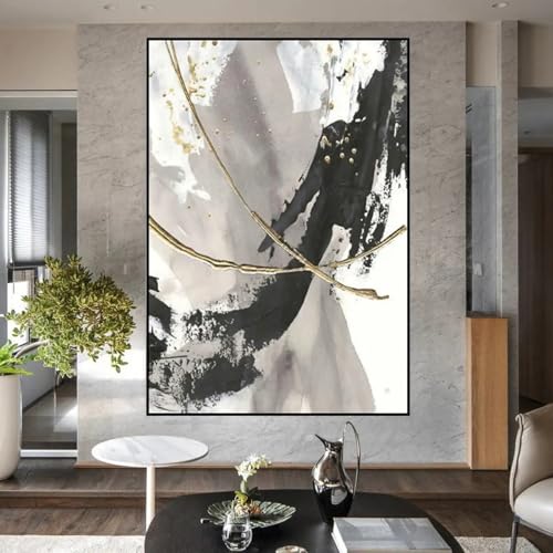 Art mural abstrait sur toile 70x120cm avec cadre noir pour la décoration moderne du salon