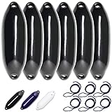 HonuNautic 6er Set Fender incl. Fenderleinen | U-Serie | Farbe: Schwarz | Größe: Ø 14 x L 50 cm | Boot & Yacht Stegfender, Langfender