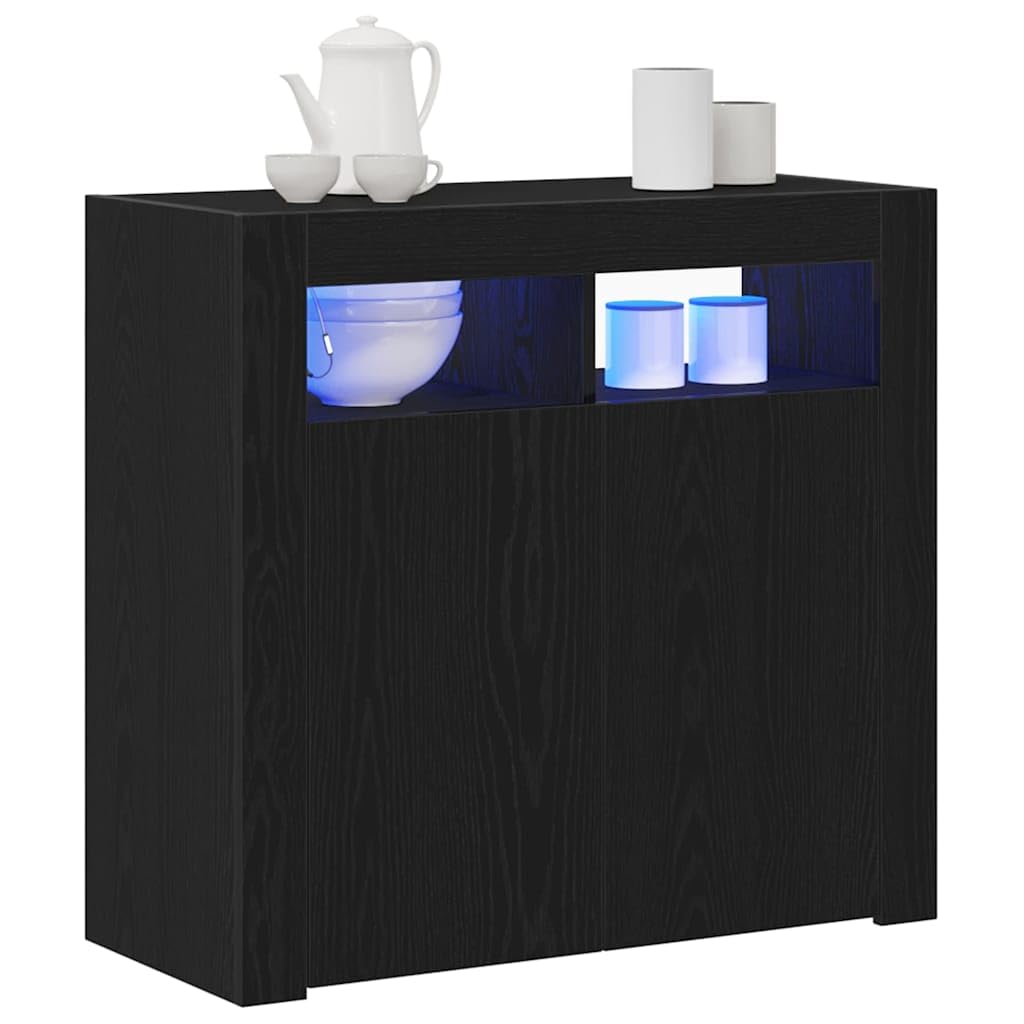 vidaXL Buffet Chêne Noir 80 x 35 x 75 cm Bois d'ingénierie, Buffet rectangulaire élégant pour Le Salon, Meuble de Rangement Moderne, Cabinet d'intérieur Polyvalent