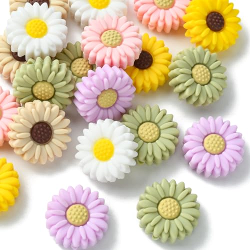 UR URLIFEHALL 20 Pcs Daisy Silicone Beads Colourful Flower Silicone Focal Beads for Jewellery Crafts DIY Garlands Lanyards Making Gift Decor