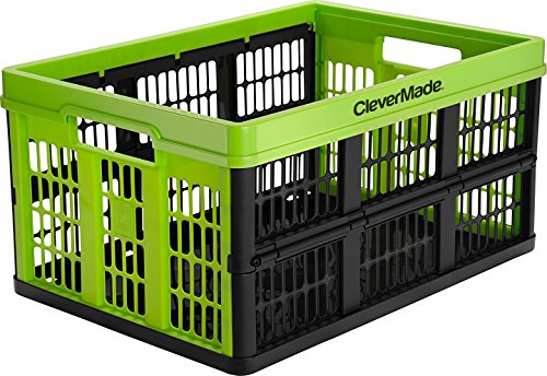 CleverMade CleverCrates 45 Liter Collapsible Storage Bin/Container: Grated Wall Utility Basket/Tote, Kiwi Green