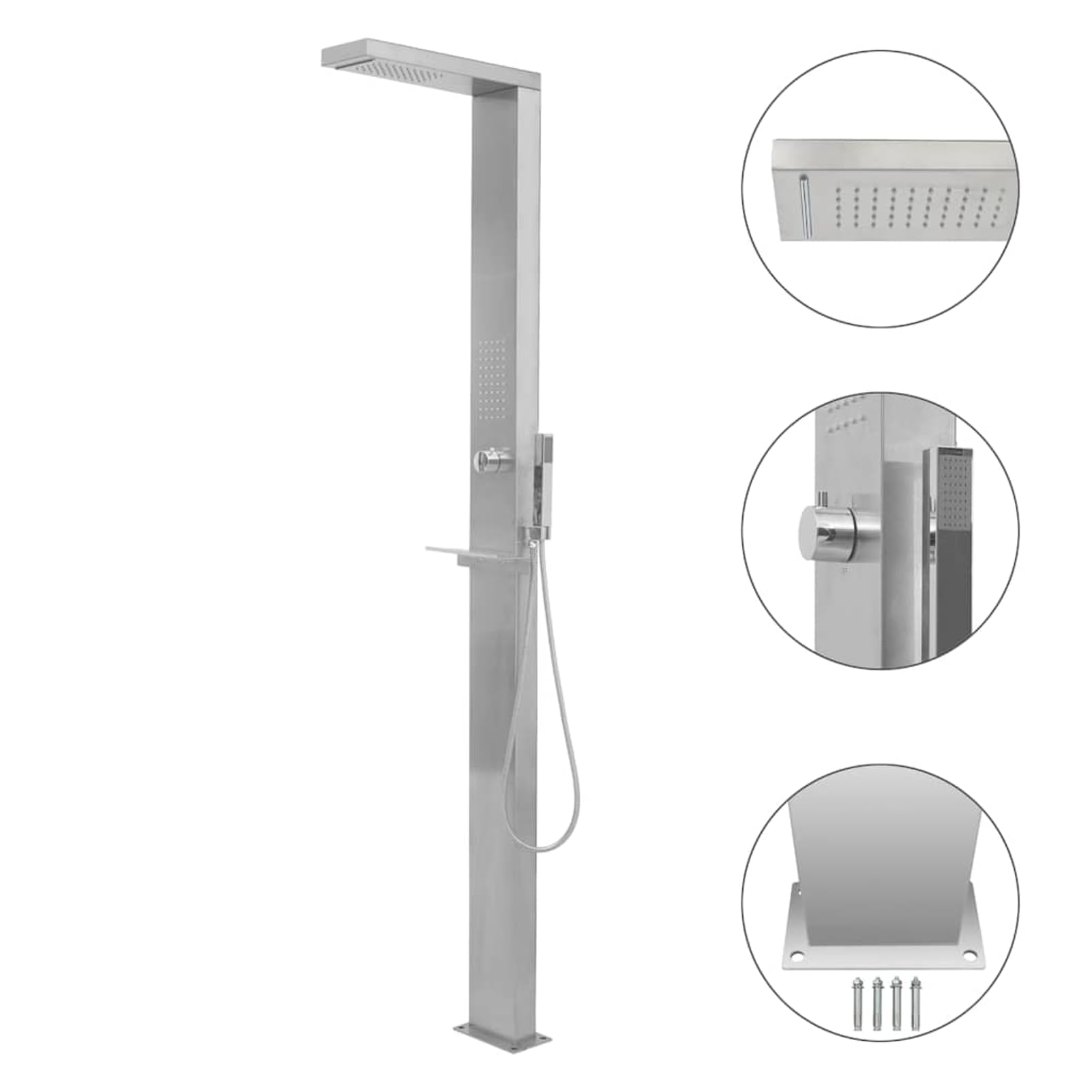 Gecheer Doccia da Giardino in Acciaio Inox Quadrata,Doccia Lavapiedi da Esterno Doccia per Piscina,15 x 44 x 210 cm