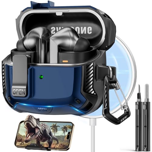 Image of Safety Lock Case for Samsung Galaxy Buds3 FE /Pro /3 (Blue) | Compatible with MagSafe, with Phone Stand& Cleaning kit,Keychain,
