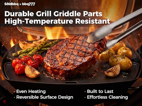 Image of 7583 Reversible Griddle Plate Replacement Parts for Weber Q2200 Q2000 Q2400 Q200 Q220 Q240 Cast Iron Flat Top Griddle Insert Plate for Weber 396000 566001 566002