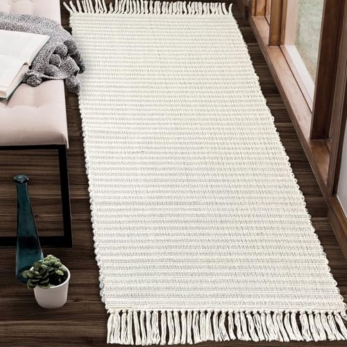Chardin home Grey & Ivory Providence Throw Rug 2x4.25 feet |Hand Woven Farmhouse Rug | Great in Kitchens entryways doormats Bathrooms Meditation Mat | Machine Washable & Reversible Cotton Rug