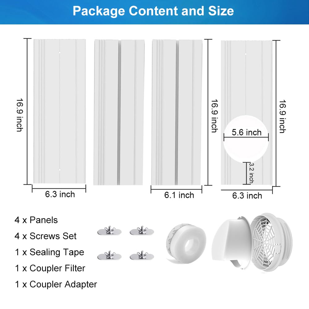 Kit di Ventilazione da Finestra per Condizionatore Portatile, Applicabile per Tubo di Scarico 5,1'‘/5,9’', Kit Universale da Finestra per Condizionatore Portatile per Finestre Verticali/Orizzontali