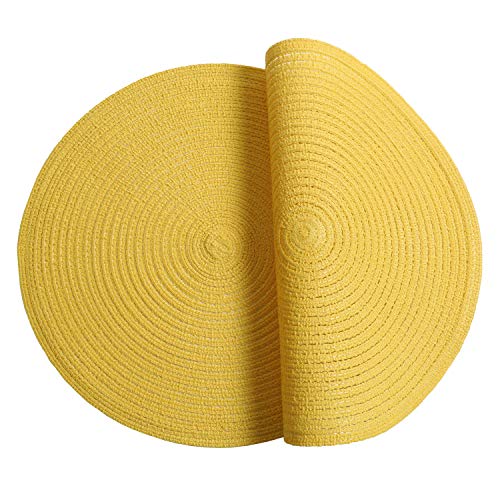 Image of SHACOS Round Braided Placemats Set of 8 Washable Table Mats 15 inch Round Placemat Cotton Polyester Circle Placemat for Dining Table (Yellow, 8)