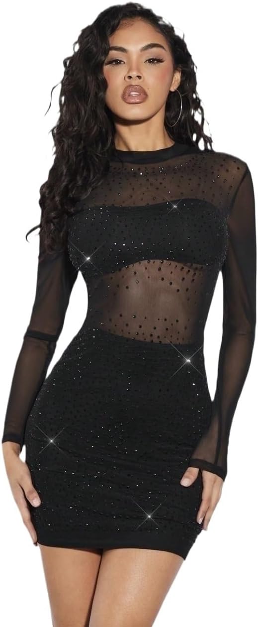 2024 Women's Midi Dress Long Sleeve Black Exquisite Elegant