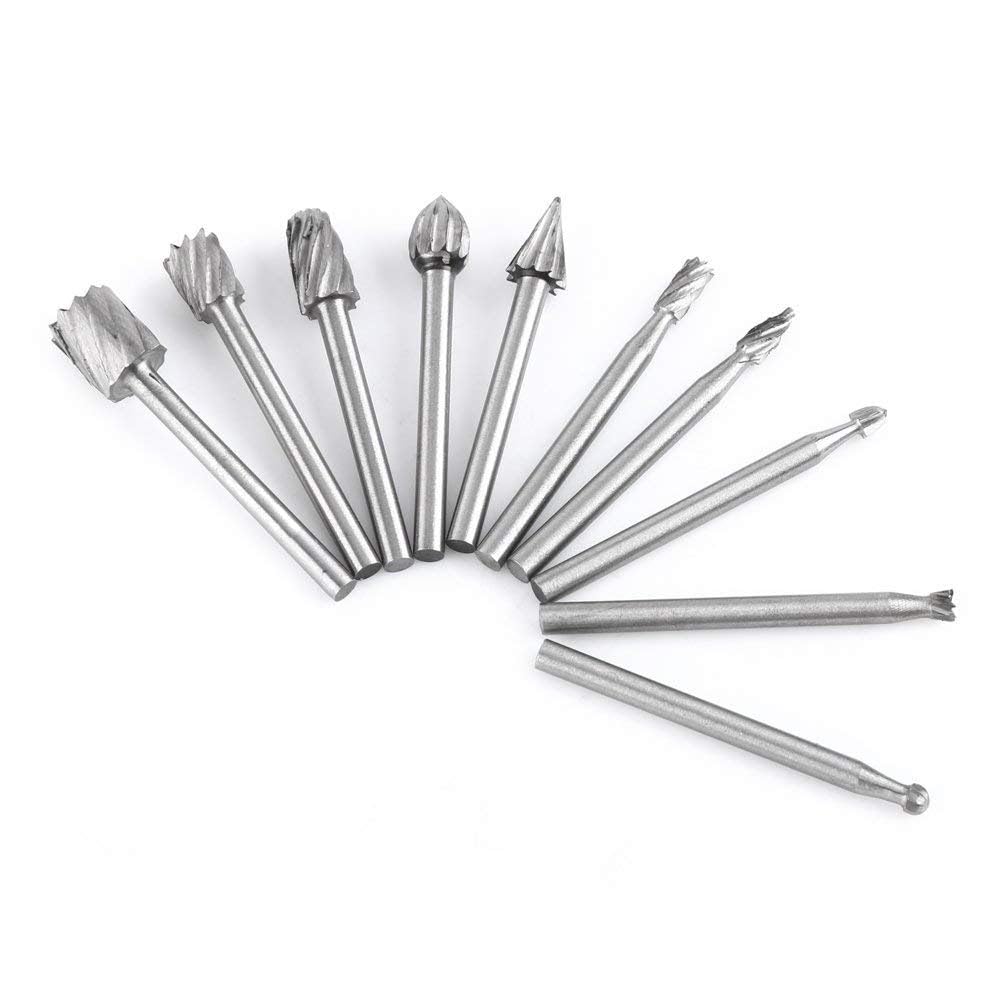 UPTODATETOOLS 10pcs 3mm Shank HSS Router Bits Rotary Burr for Drill Woodworking Tool Set (B0D4F21NT7) Amazon Price History, Amazon Price Tracker