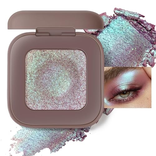 BelleFlair 1 pieza sombra de ojos con glitter duocromático, sombra de ojos verde azul iridiscente, con brillo, metálica, maquillaje de ojos con efecto holográfico