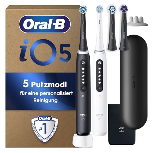Oral-B iO Series 5 Plus Edition Elektrische Zahnbürste/Electric Toothbrush, Doppelpack PLUS 2 Aufsteckbürsten + Magnet-Etui, 5 Putzmodi, Designed by Braun, Matt Black/Quite White Oral-B iO Series 5 Plus Edition Elektrische Zahnbürste/Electric Toothbrush, Doppelpack PLUS 2 Aufsteckbürsten + Magnet-Etui, 5 Putzmodi, Designed by Braun, Matt Black/Quite White