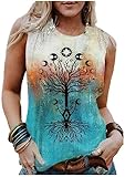 Tree of Life Gradient Tank Tops Women Phases of The Moon Graphic Tee Tops Summer Beach Casual Loose-Fit Sleeveless Shirt(Multicolor,Medium