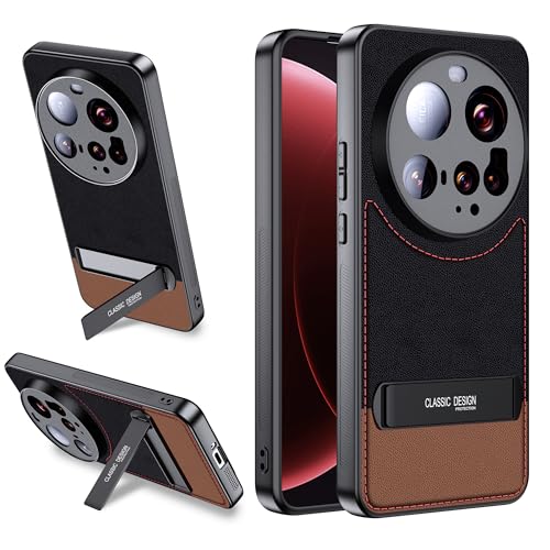 Lemxiee Funda para Xiaomi 15 Ultra Case con Soporte Plegable & Antihuellas & Antideslizante Funda de Silicona Flexible + Cuero PU