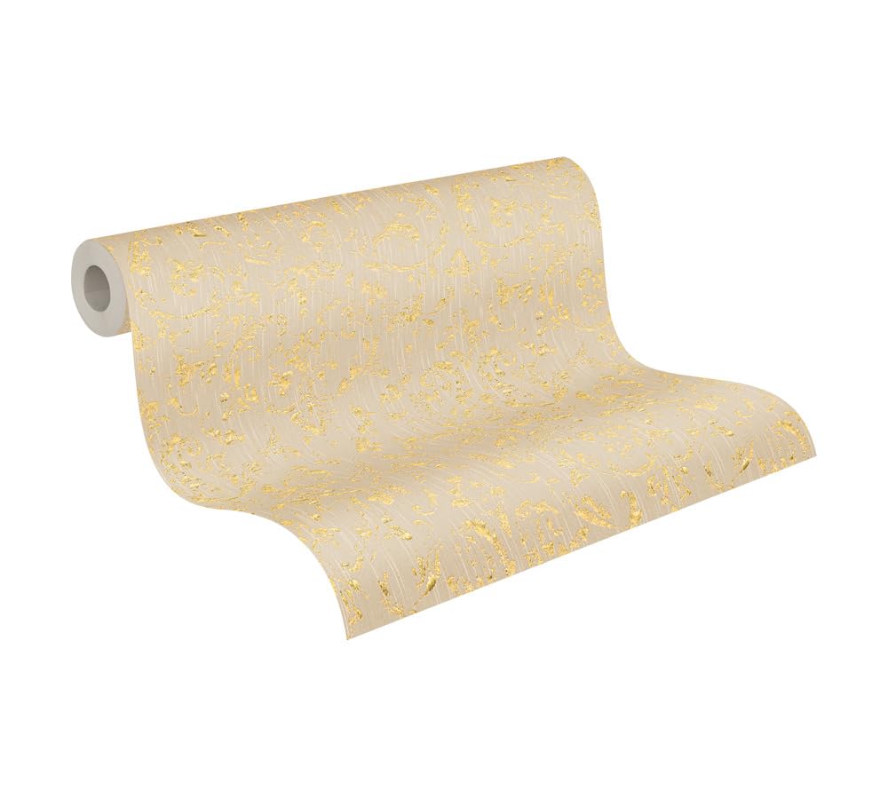Architects Paper Tapeta tekstylna Metallic Silk tapeta z ornamentami barokowa 10,05 m x 0,53 m beżowy metalik Made in Germany 306602 30660-2