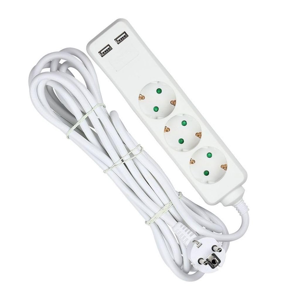 3 Ways Extension Sockets - USB - IP20 - Weiß - 5 m wire
