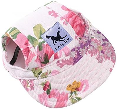 Harikaji Dog Hat,Dog Sunscreen Hat Baseball Cap Outdoor Sports Hat with Ear Holes Chin Strap Adjustable Hat for Small and Medium Dog Large Dogs（M,Flower