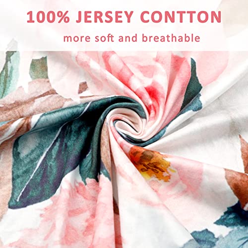 Fitted Crib Sheets For Baby Boys And Girls, Ultra-Soft Jersey Knit Cotton Baby Crib Sheet Fits Standard Crib And Toddler Mattress, Pink Flower #TOP1