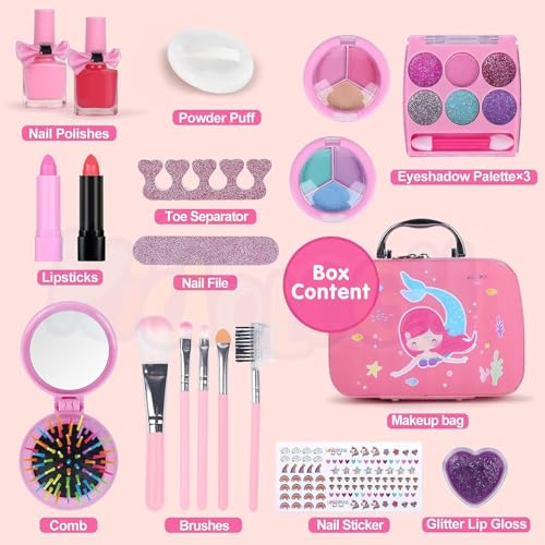 Image of Kidology Kids Makeup Kit for Girl, Unicorn Toys for Girl Real Washable Makeup Girls Princess Play Make Up Toys, Makeup Set for Age 3+ Year Old Christmas & Birthday Gift (Mermaid Suit Case Makeup Set)