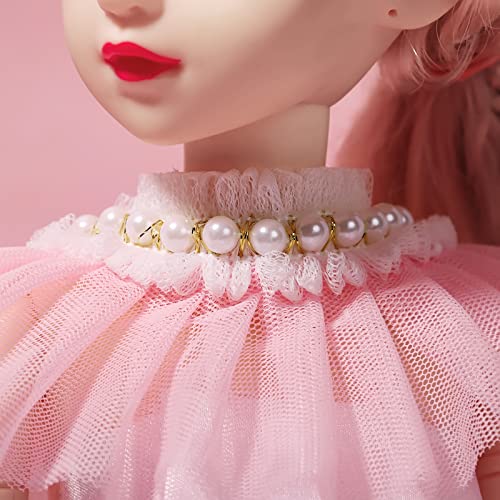 Shayuan 3 Yards Lace Edge Ruffle Trim Ribbon 2.1 Inch Wide Pink Pleated Tulle Fabric Trim With Pearl Beads For Trimmings Applique Sewing Craft Doll Pet Costume Dress Decoration #TOP3