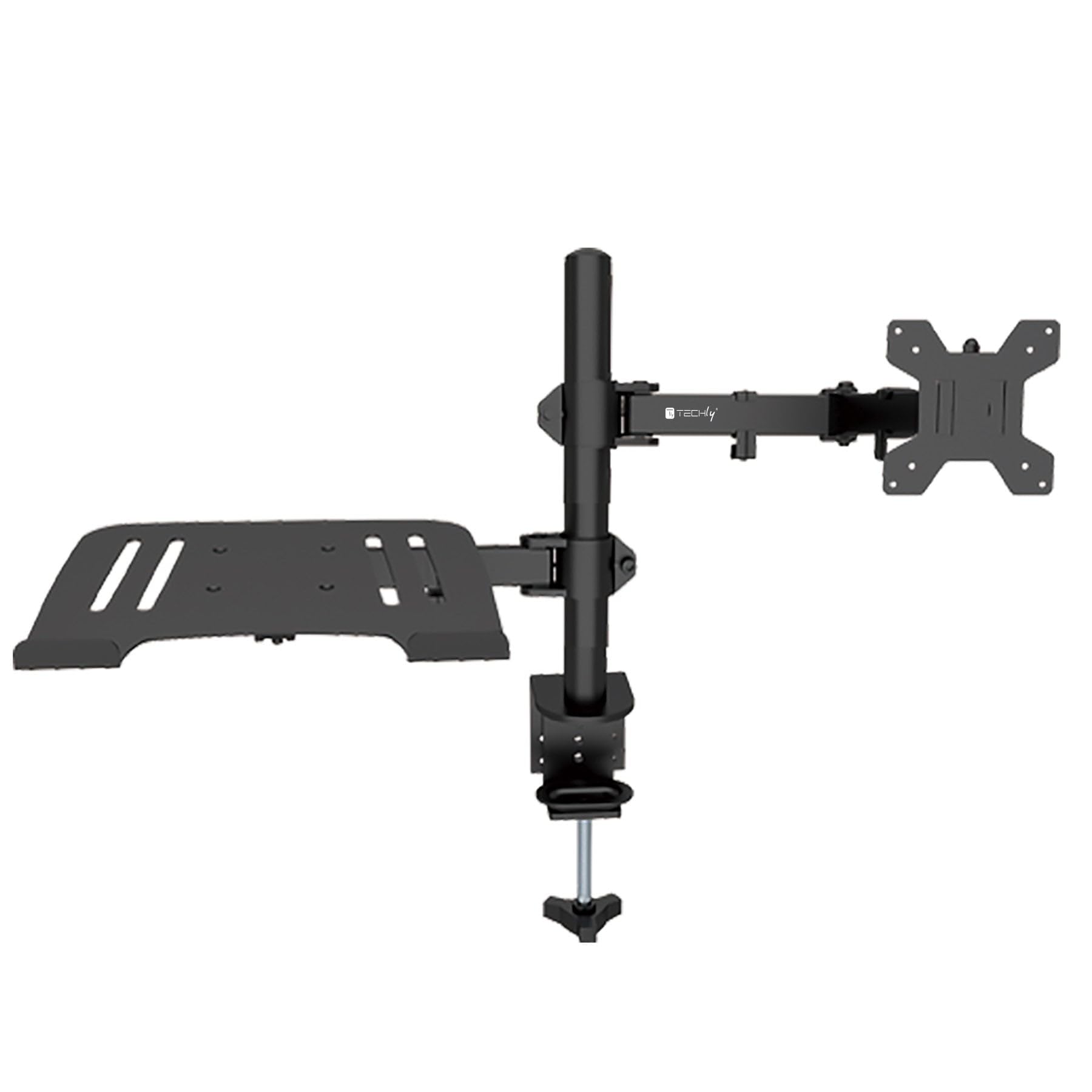 Techly 365597 Supporto da Scrivania Braccio per Monitor 13-32" e Mensola per Laptop Nero