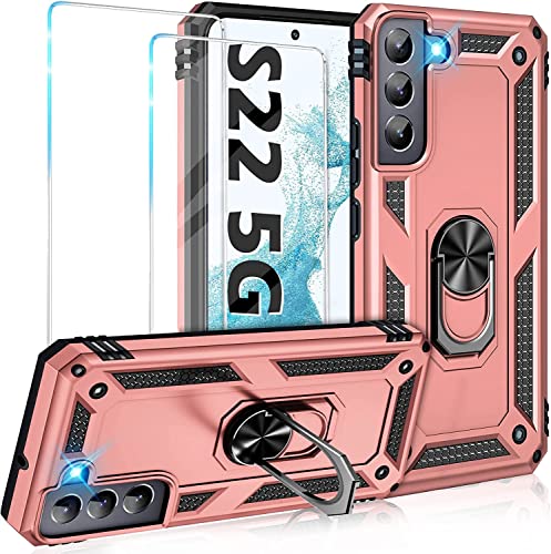 Image of Vaki for Samsung Galaxy S22 5G Case with Built in Screen Protector Military Grade Hard Rugged Cover Heavy Duty Armor Galaxy S22 Phone Cases with Metal Ring Kickstand Shockproof Pink