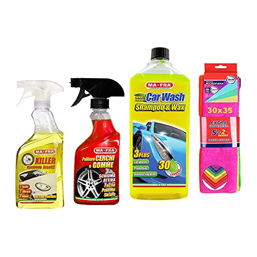 Kit Trattamento Auto Ma-Fra 3-in-1 - Per Interni, Esteri, Vetri E Tessuti + 7 Panni Microfibra