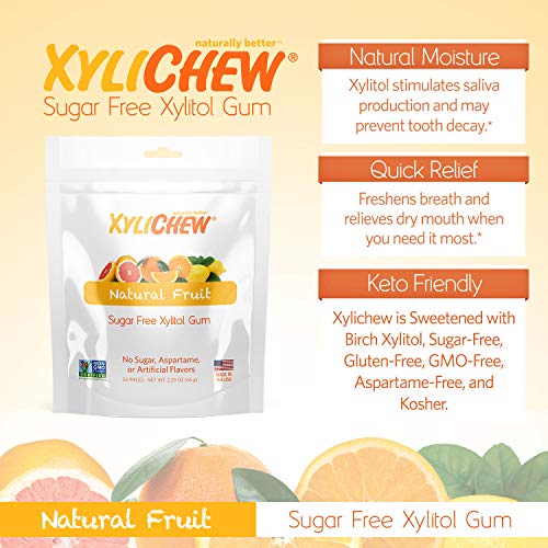 Xylichew 100% Xylitol Chewing Gum - Non GMO, Non Aspartame, Gluten Free, and Sugar Free Gum - Natural Oral Care, Relieves Bad Breath and Dry Mouth - Fruit, 50 Count - Thumbnail 2