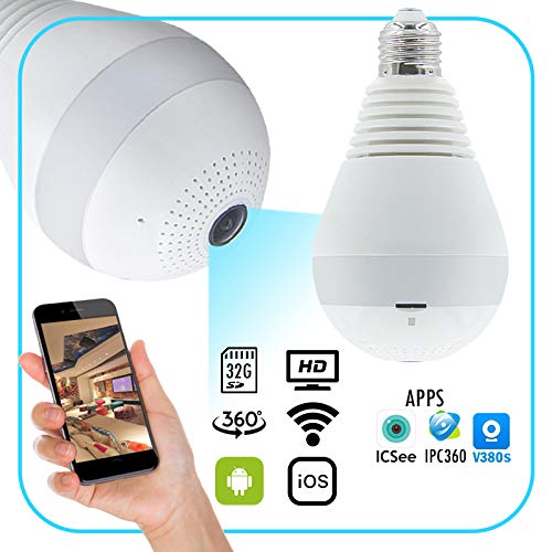 Camera Ip Seguraca Lampada Panoramica Espia Wifi V380 Nf