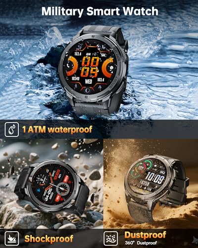 OUKITEL Smart Watch for Men, Military Watches Waterproof 1.43’ AMOLED Touchscreen Answer/Make Calls, Fitness Tracker with 24H Heart Rate Blood Oxygen Sleep Monitor 100+ Sports Modes, for Android & iOS2
