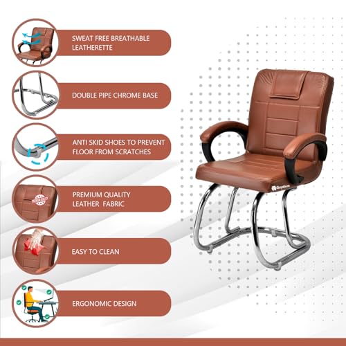 Image of Goyal steel & furniture Executive Office Chair Home Study Reception Library Chair with arm Rest and Cushioned seat Back Chair (1, Brown, Double Pipe Frame)