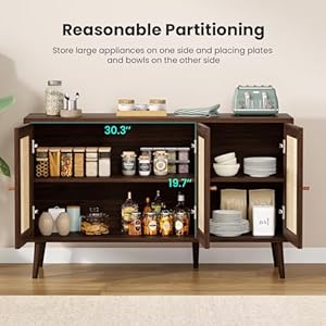 Farini sideboard buffet cabinet storage cabinet with rattan doors modern console cabinet for kitchen living room and dining roomwalnut small size  urban country home decor