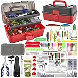460-teiliges Angelköder-Set mit großem 3-lagigen Tackle-Box – Komplettes Süßwasser-Barsch-Angelzubehör inklusive Zange, Haken, Crankbaits, Senker, Jigs, Bleie & mehr – Geschenk für Männer