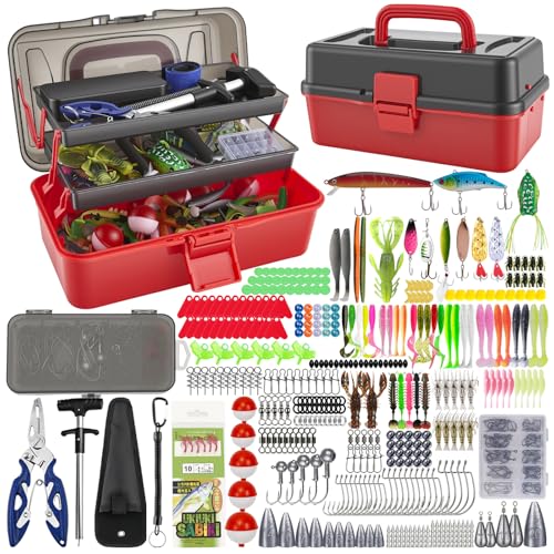 460-teiliges Angelköder-Set mit großem 3-lagigen Tackle-Box – Komplettes Süßwasser-Barsch-Angelzubehör inklusive Zange, Haken, Crankbaits, Senker, Jigs, Bleie & mehr – Geschenk für Männer