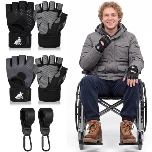 Unittype 2 Pairs Wheelchair Gloves with Hooks