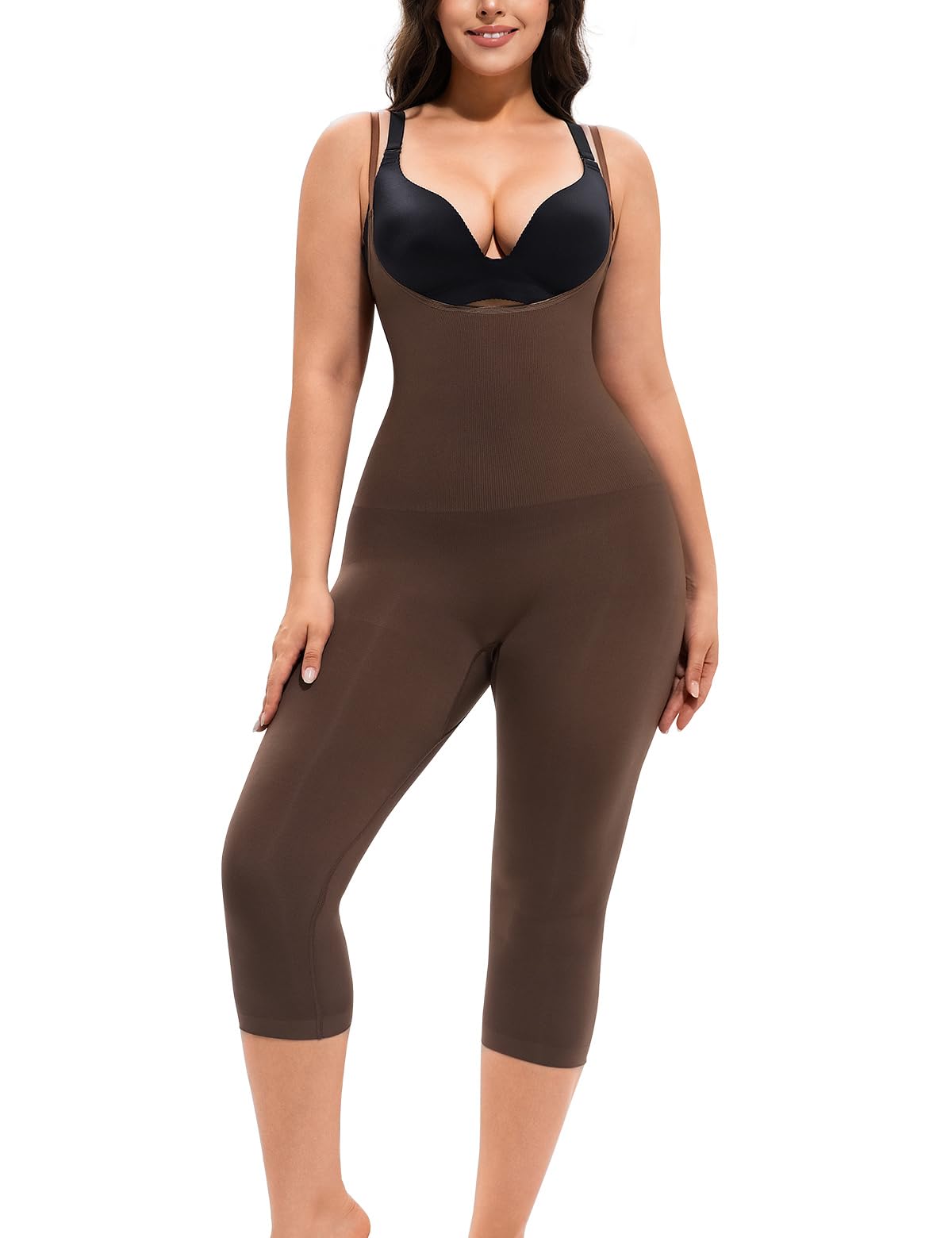 Open Bust Tummy Control Shapewear Capri Bodysuits for Women Compression Leggings Butt Lifting Full Body Shaper
