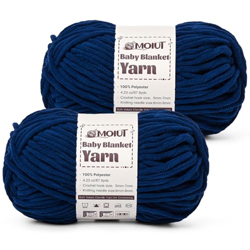 Image of Fluffy Chunky Yarn for Crocheting, Chenille Crochet Yarn 6 Super Bulky, 2 Pack of 87.9 yds /4.23 oz Baby Blanket Yarn, Soft Velvet Yarns for Knitting Amigurumi&DIY Crafts /Hats /Socks(2 Navy Blue)