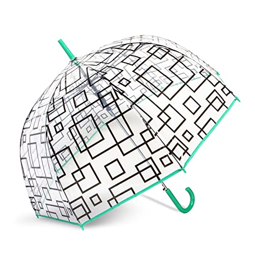 ShedRain Print Bubble Umbrella – See Through, Rain & Windproof Umbrella - Perfect for Weddings, Prom- Automatic Open, Mint Green Crook Handle