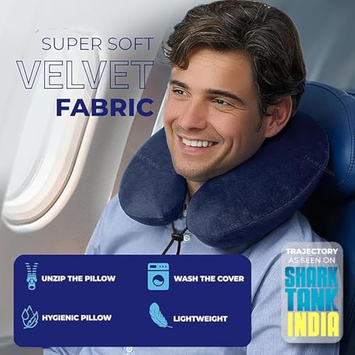 Image of Trajectory Travel Neck Pillow Rest Cushion for Travel and Sleeping in Plane Flight Car Train Airplane for Sleeping and Orthopedic Cervical Pain Blue