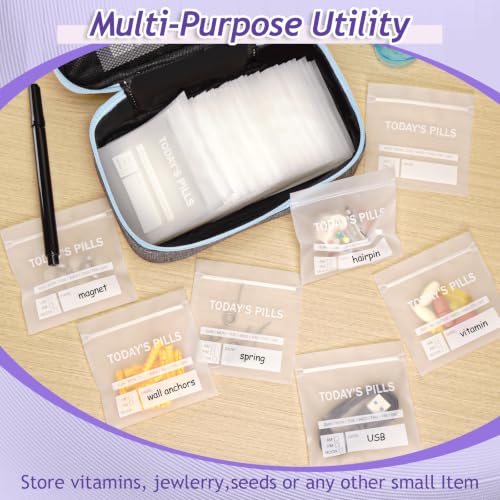Image of Pill Bags for Travel 120 Pcs, Clear Pill Pouches with Storage Organizer Case, Marker and Pill Remover - Resealable Pill Pockets for Daily and Travel Medication Management