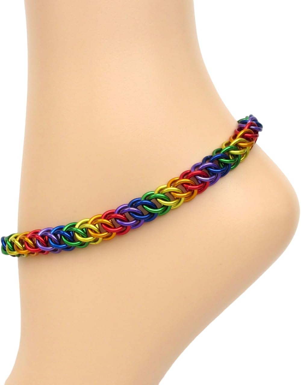 Gay pride anklet, handmade chainmail rainbow LGBTQ jewelry