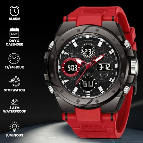 Image of V2A Stryke-VOLTRIX 5130 Analog-Digital Sports Watch for Men | Layered Dial Design | Bold Urban Performance Watch with 50M Water Resistance, Alarm, Stopwatch, Day-Date & Backlight
