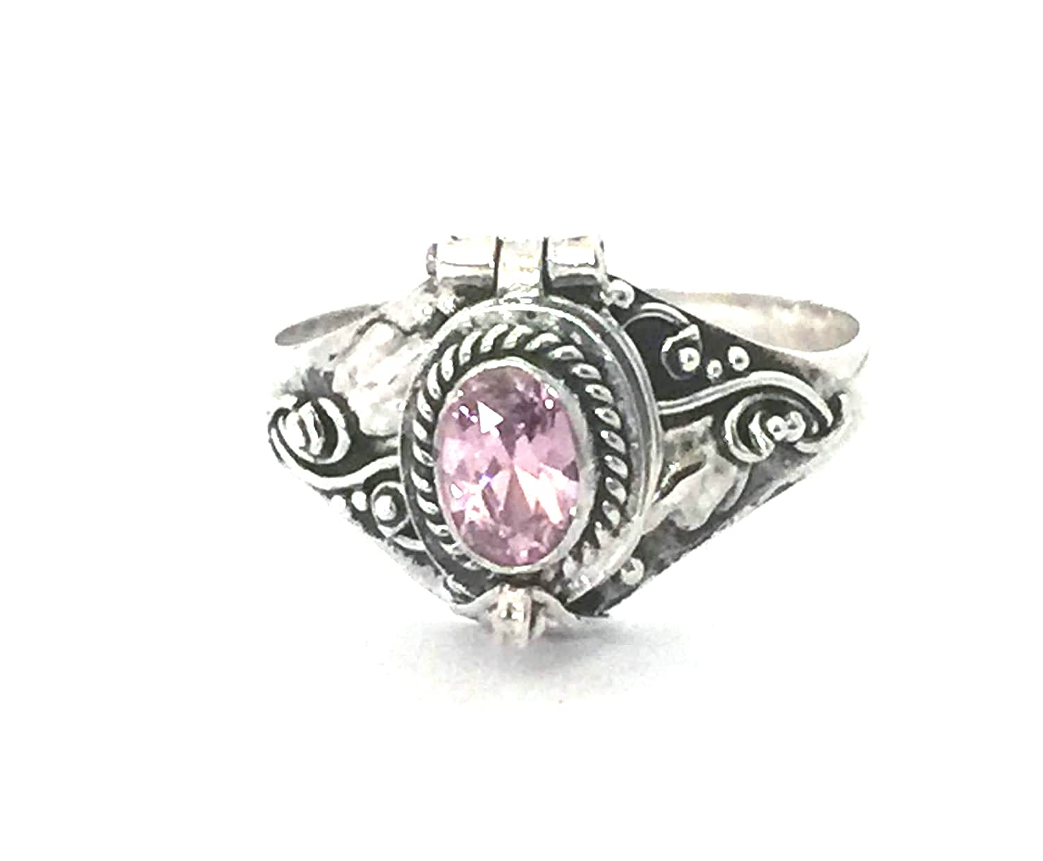 Poison Ring Bali Sterling Silver Locket Ring Pink Quartz for October Birthstone AR04