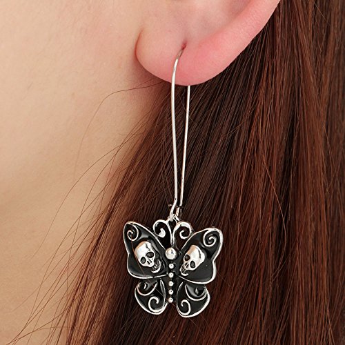 Unique Black Butterfly Skull Dangle Hook Drop Earrings #TOP1
