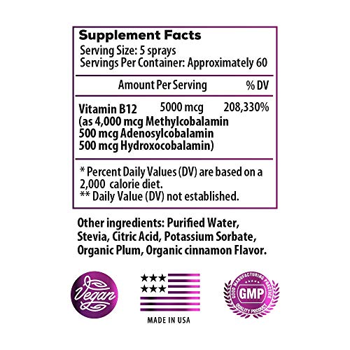 Ideal Infusion Fuii Spectrum Vitamin B12 5000 Mcg Sublingual Spray: Nerve Health & Energy Booster- Methylcobalamin, Adenosylcobalamin, Hydroxocobalamin - Keto, Sugar Free (Cinnaplum) #TOP1
