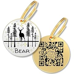 PawFurEver QR Code Dog Tag - Custom Dog Tags/Pet ID Tags for Dogs, Engraved Dog Tag & Pet Tag, Stainless Steel Dog Tags Personalized for Pets (Deer, Gold)
