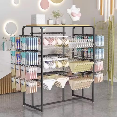 JevLoN Heavy Duty Metal Underwear Display Stands, Socks Stand Shelves, Bra Rack Swimsuit Beachwear Hanger, Supermarkets Commercial Clothing Store Multifunctional Retail Organizer(Black)