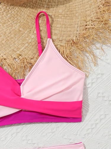 WDIRARA Girl's Color Block Twist Criss Cross Bikini Set Swimsuit Two Piece V Neck Bathing Suit3