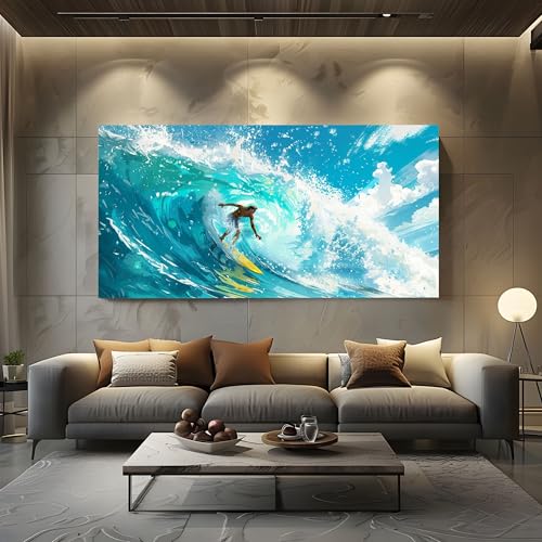 Decoration murale ocean flots dynamiques tableau ete surf artistique - 2