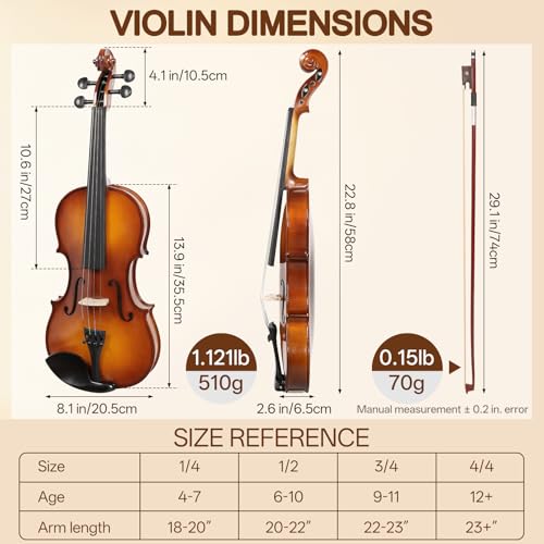 Image of Kmise Teacher Approved 4 /4 Full Size Violin Starter Kit for Adults Beginners Students, High Density Ebony Acoustic Violins, Fiddle Bundle with Case, Bow, Rosin, Strings, Shoulder Rest & Guide